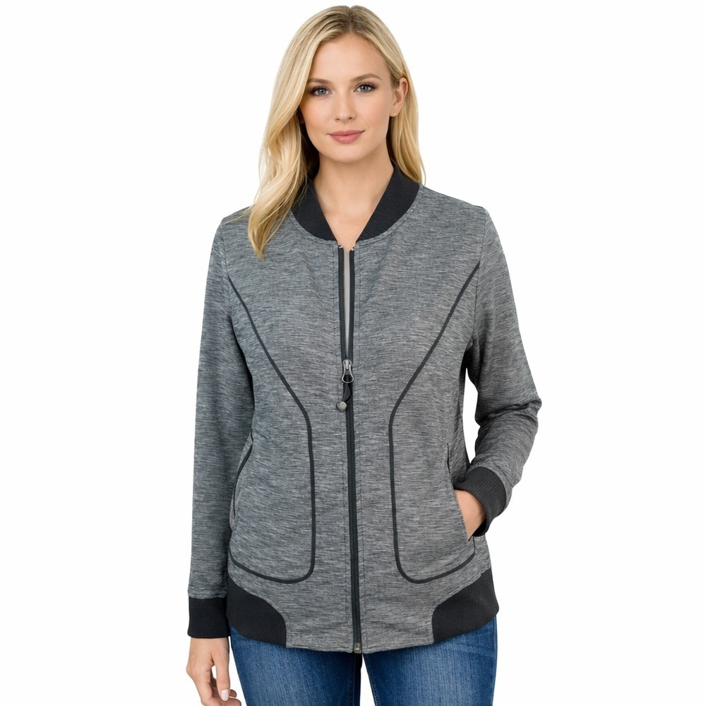 Athleta Womens Size S Gray Heather Bombtastic Jacket Full Zip Activewear Pockets